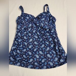 Lands' End Slimming Wrap Underwire Tankini Top Deep Sea Navy Paisley Size 6